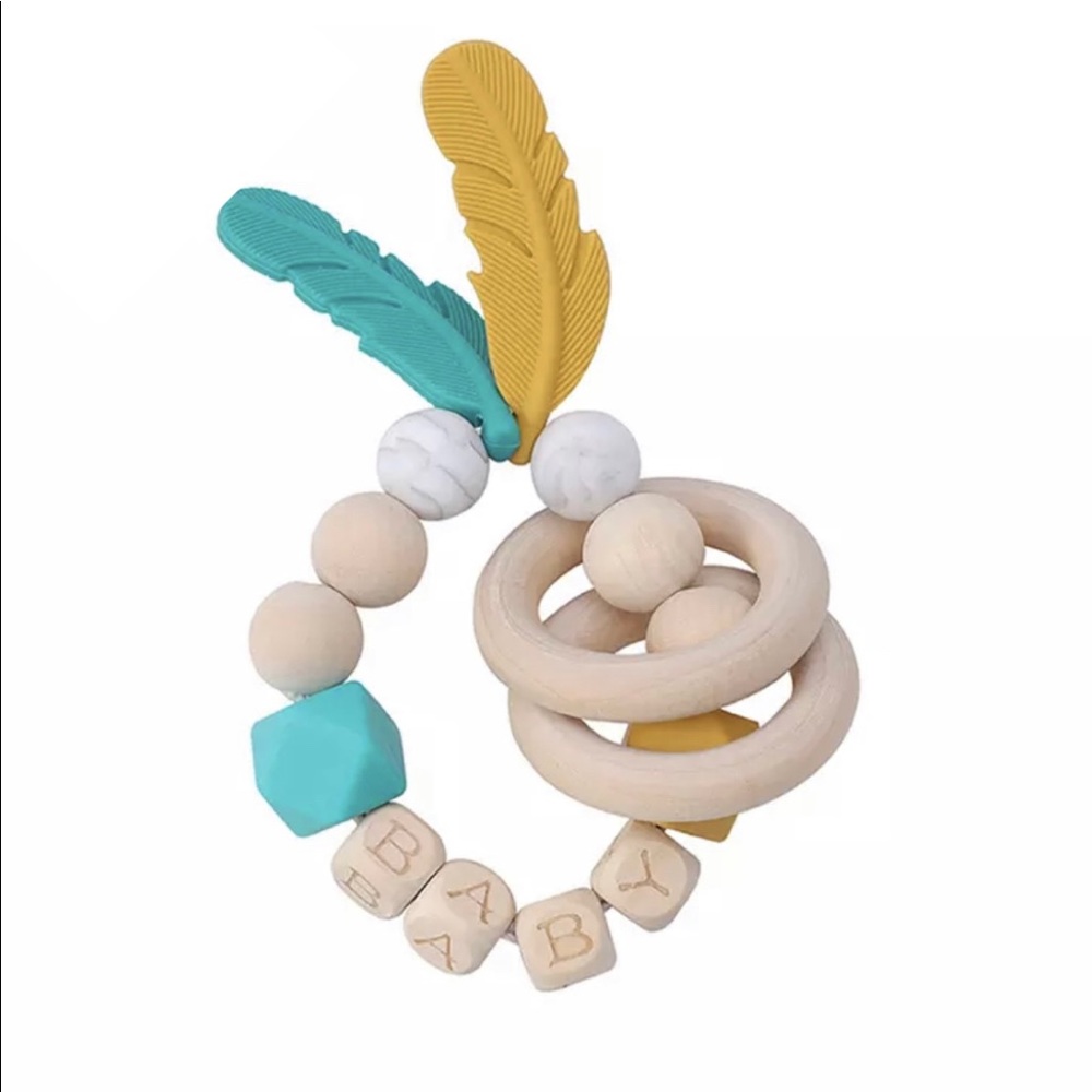 Feather Silicone & Wood Teething Ring